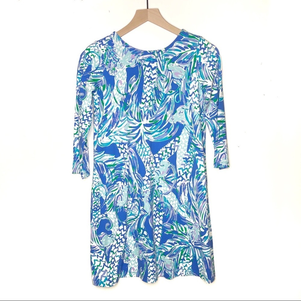 Lilly Pulitzer Ophelia Dress Canopy Chaos Blue Palm Monkey XS